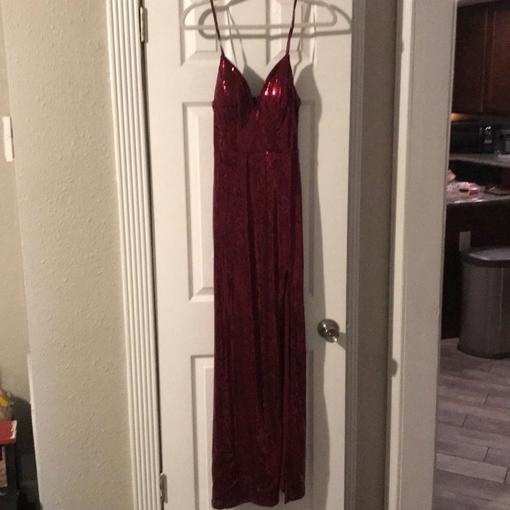 Red Sequin Floor Length Gown